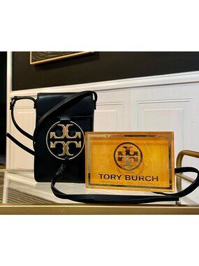 Auth Tory Burch Black and Gold Miller Crossbody